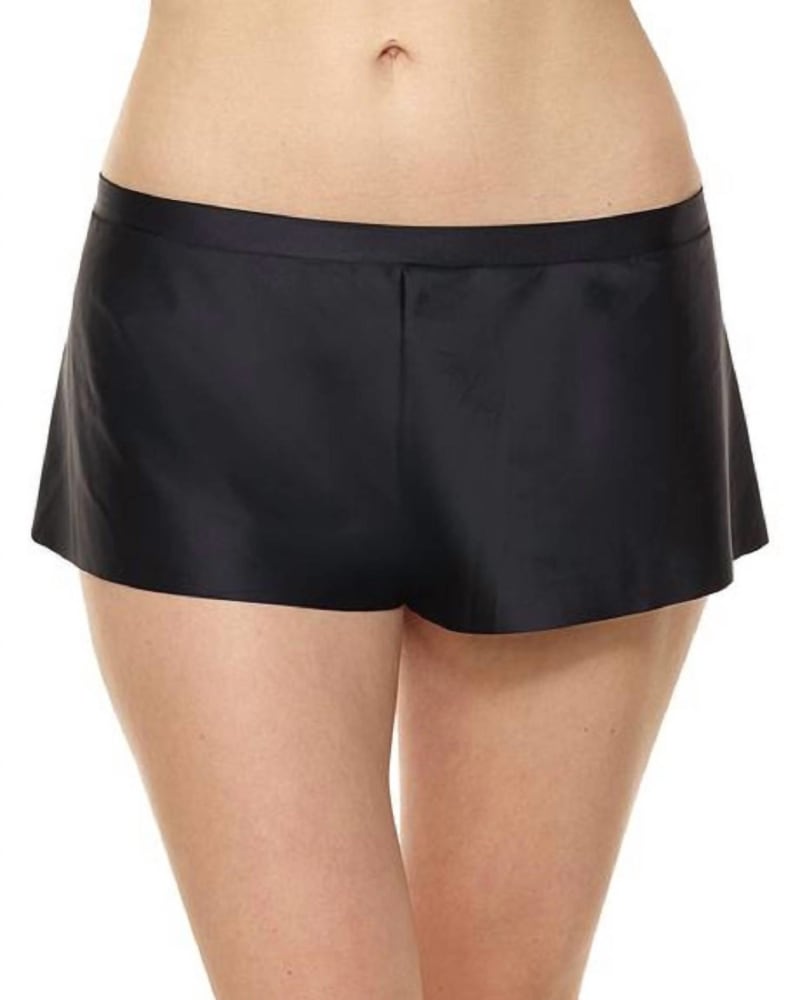 Front of a model wearing a size Large Luxe Satin Boxer Short In Black in Black by Commando. | dia_product_style_image_id:359494